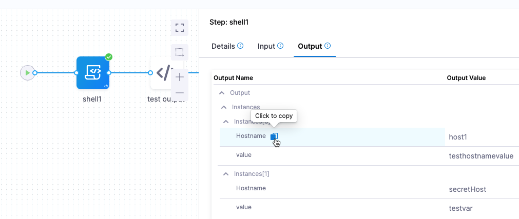 Output tab for the Shell Script Provision step