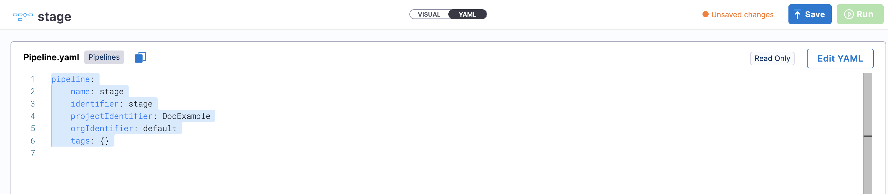 A screenshot of a pipeline YAML file.