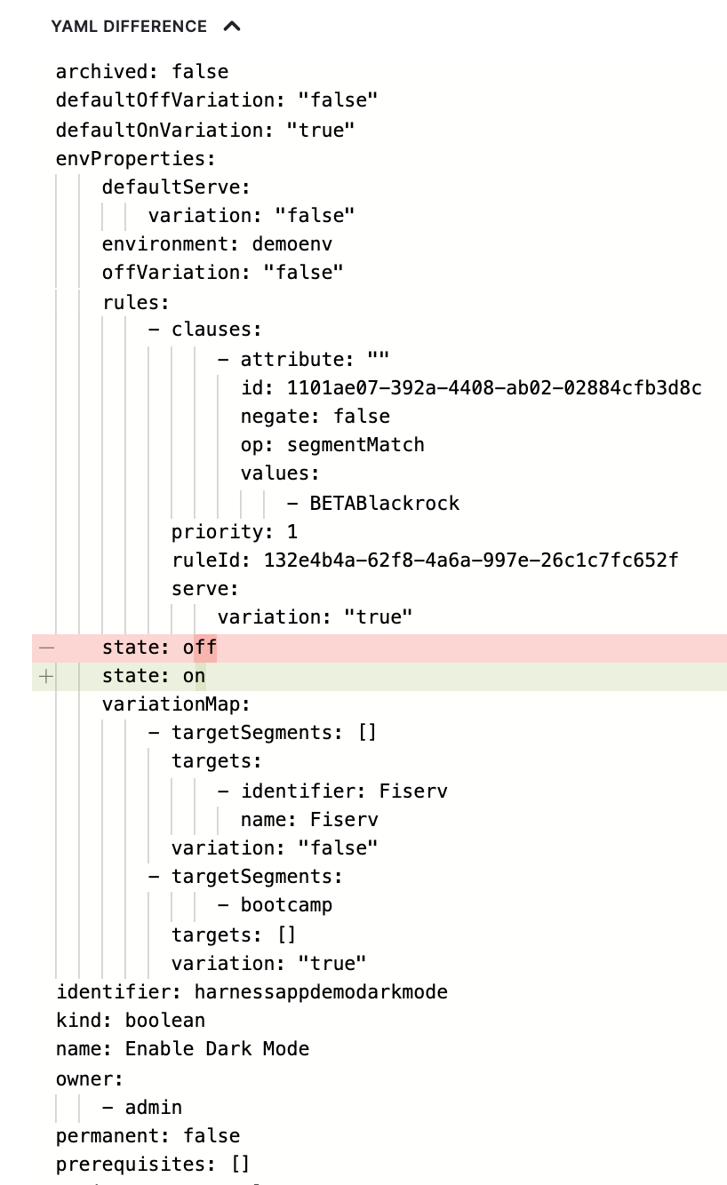 A screenshot of a YAML file with the differences highlighted.