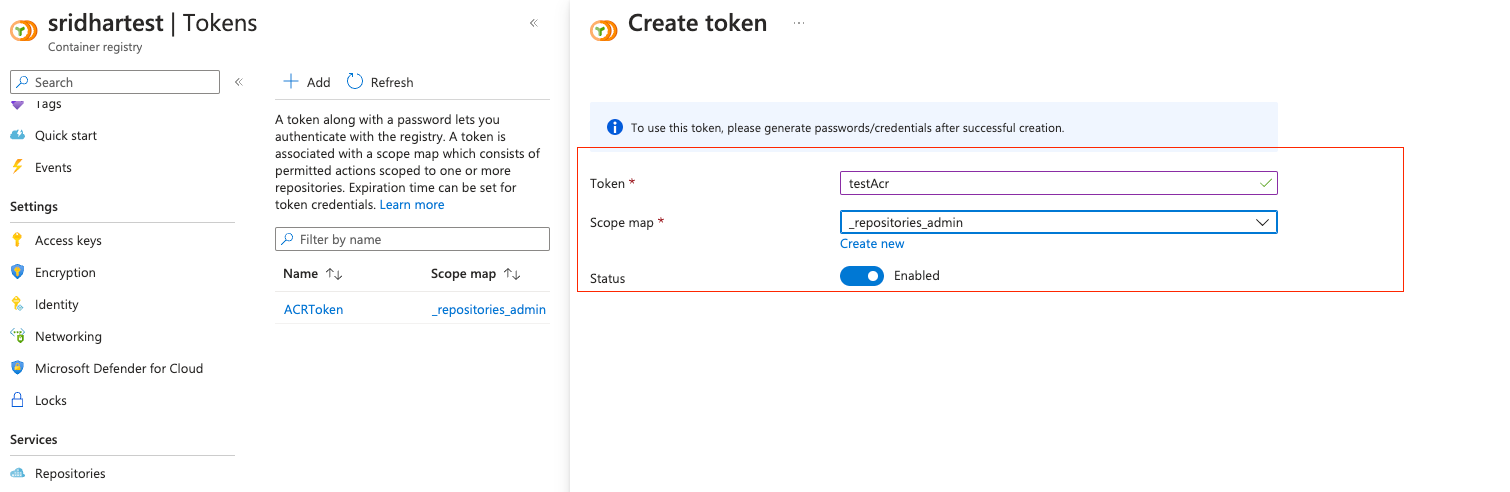 Create a token and scope map in Azure ACR