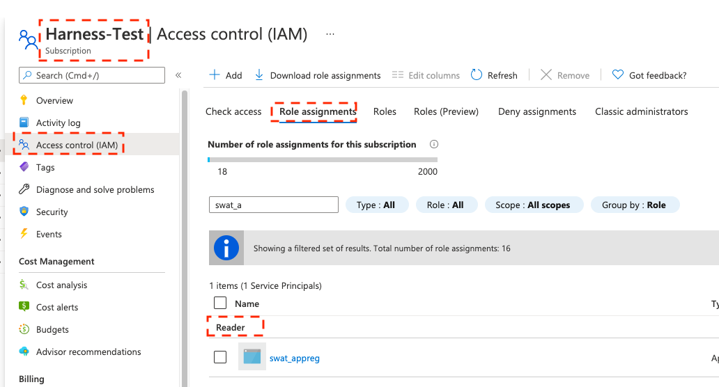 Reader role assigned at the subscription or resource group level in Azure