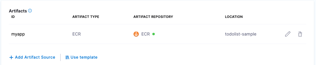 ECR artifact source added to a Harness service