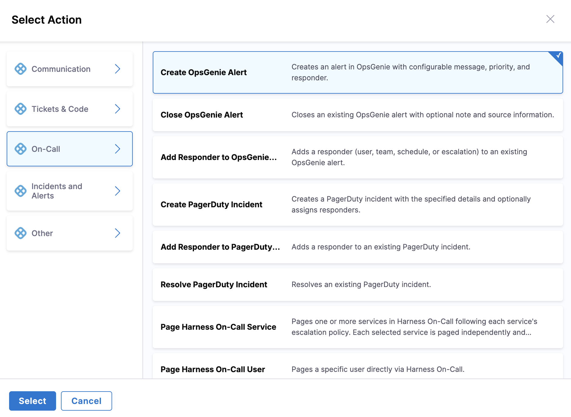 Select Action Dialog