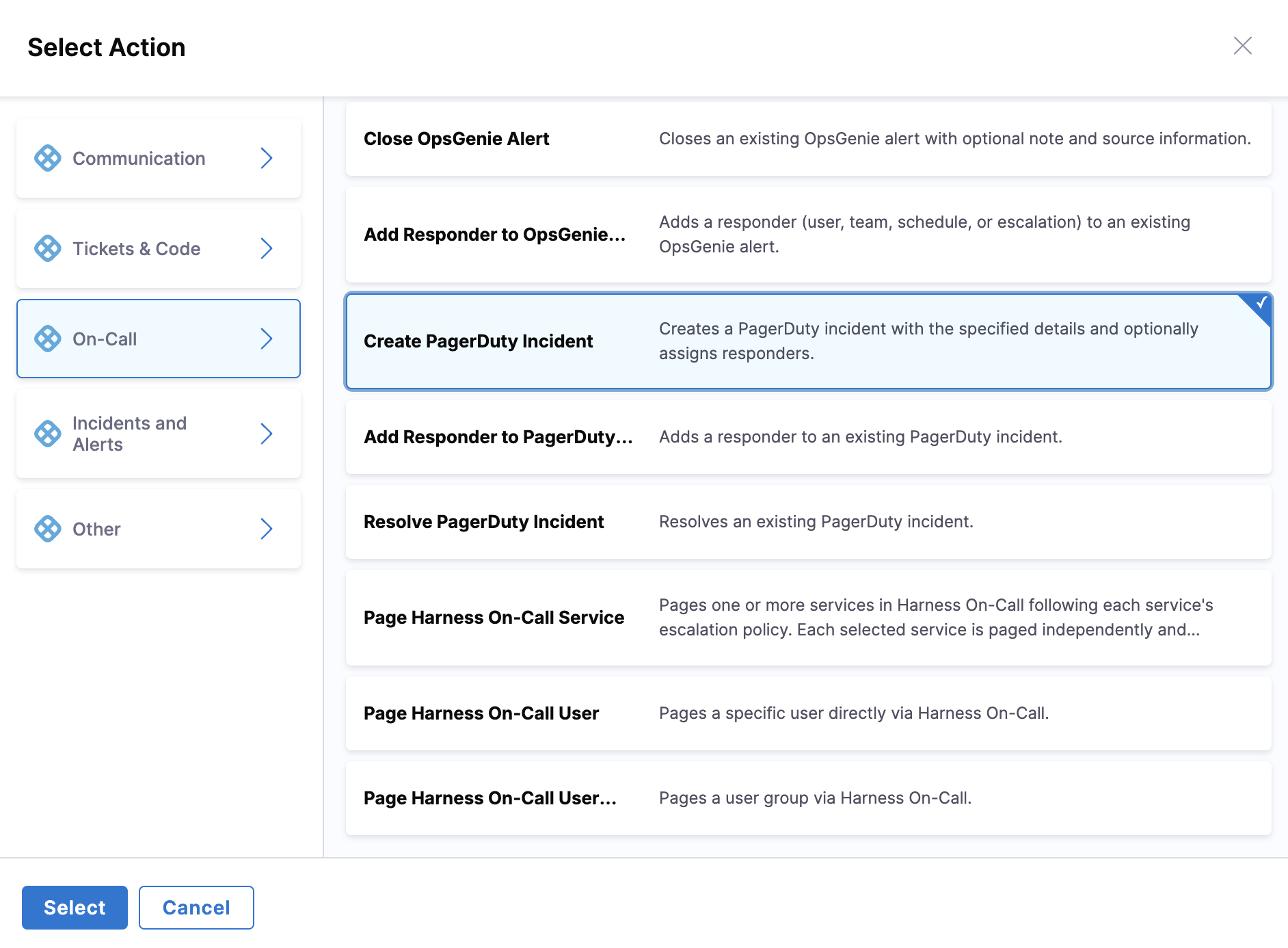 Select Action Dialog