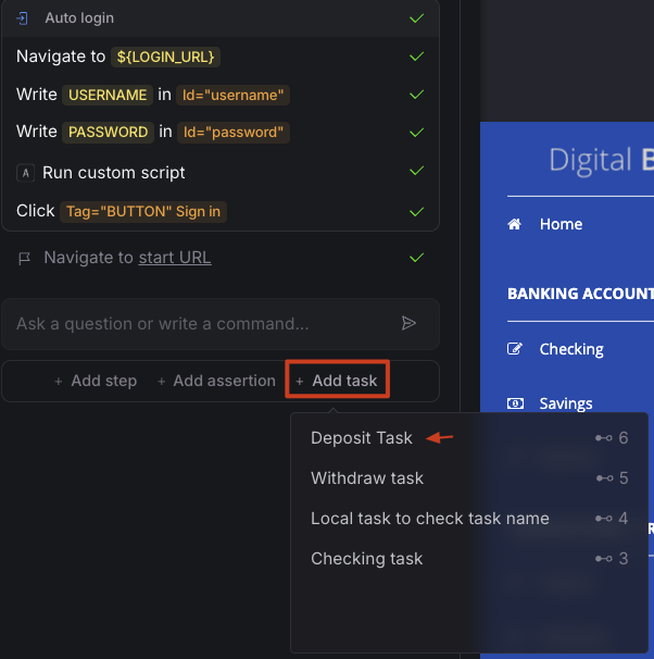 Add a task from the task list during authoring