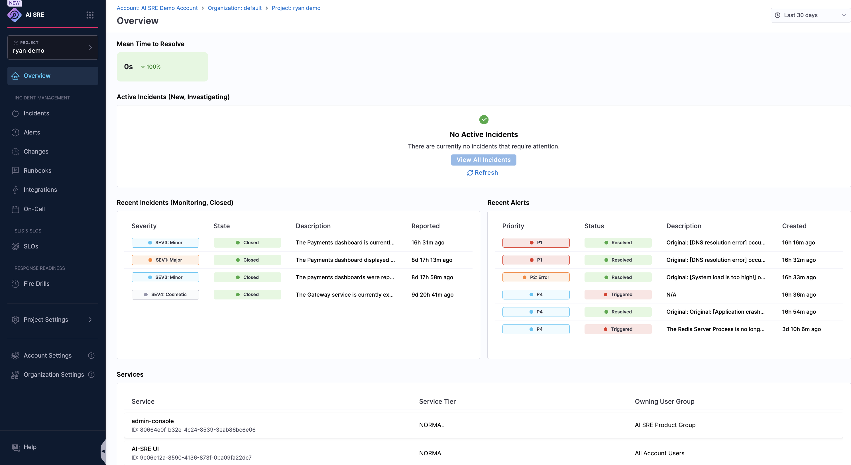 AI SRE dashboard