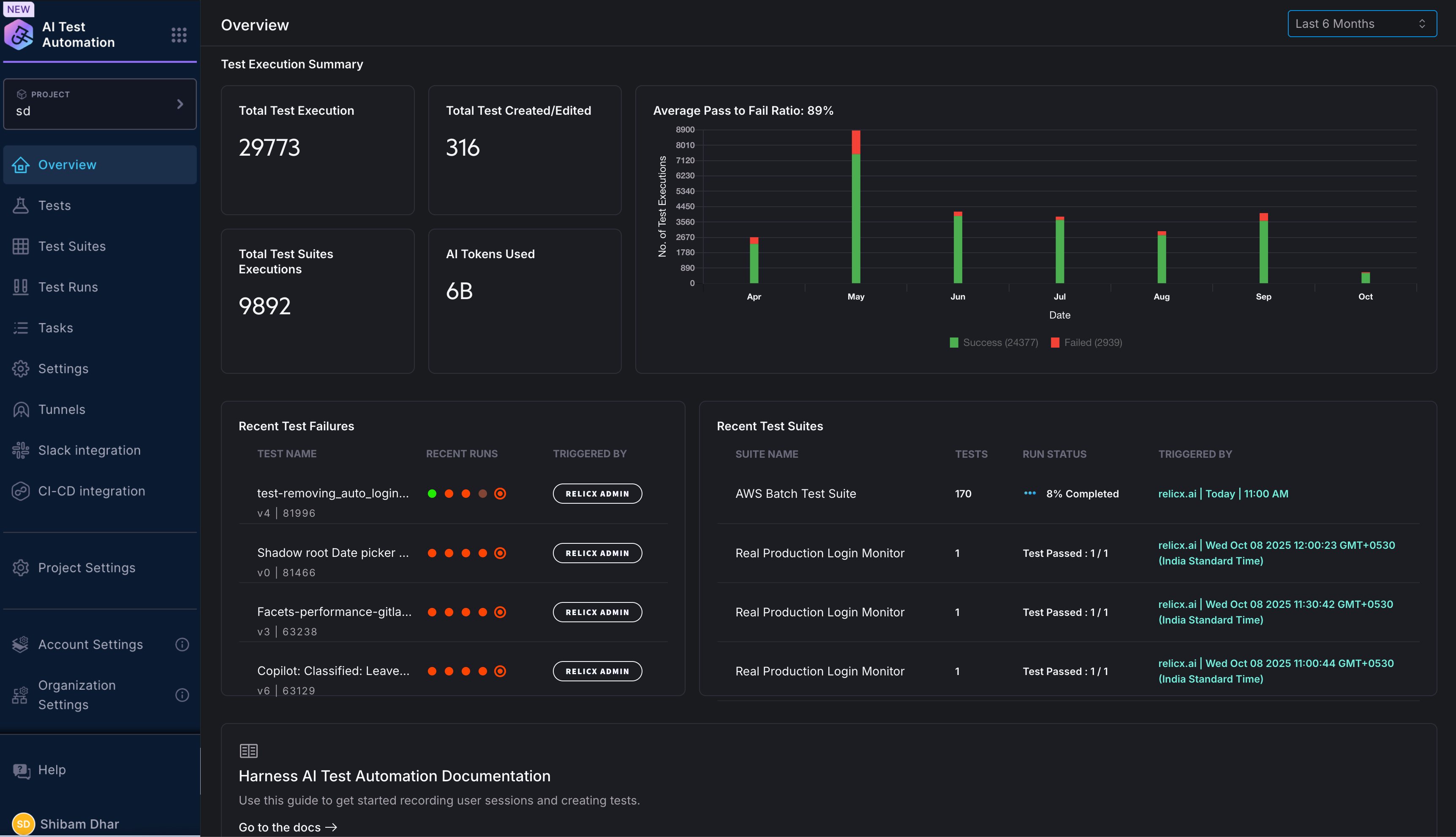 AI Test Automation interface overview