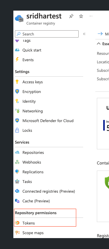 Tokens under Repository permissions in Azure ACR