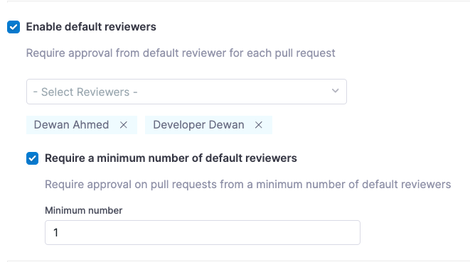 Default reviewer configuration in the branch rule editor