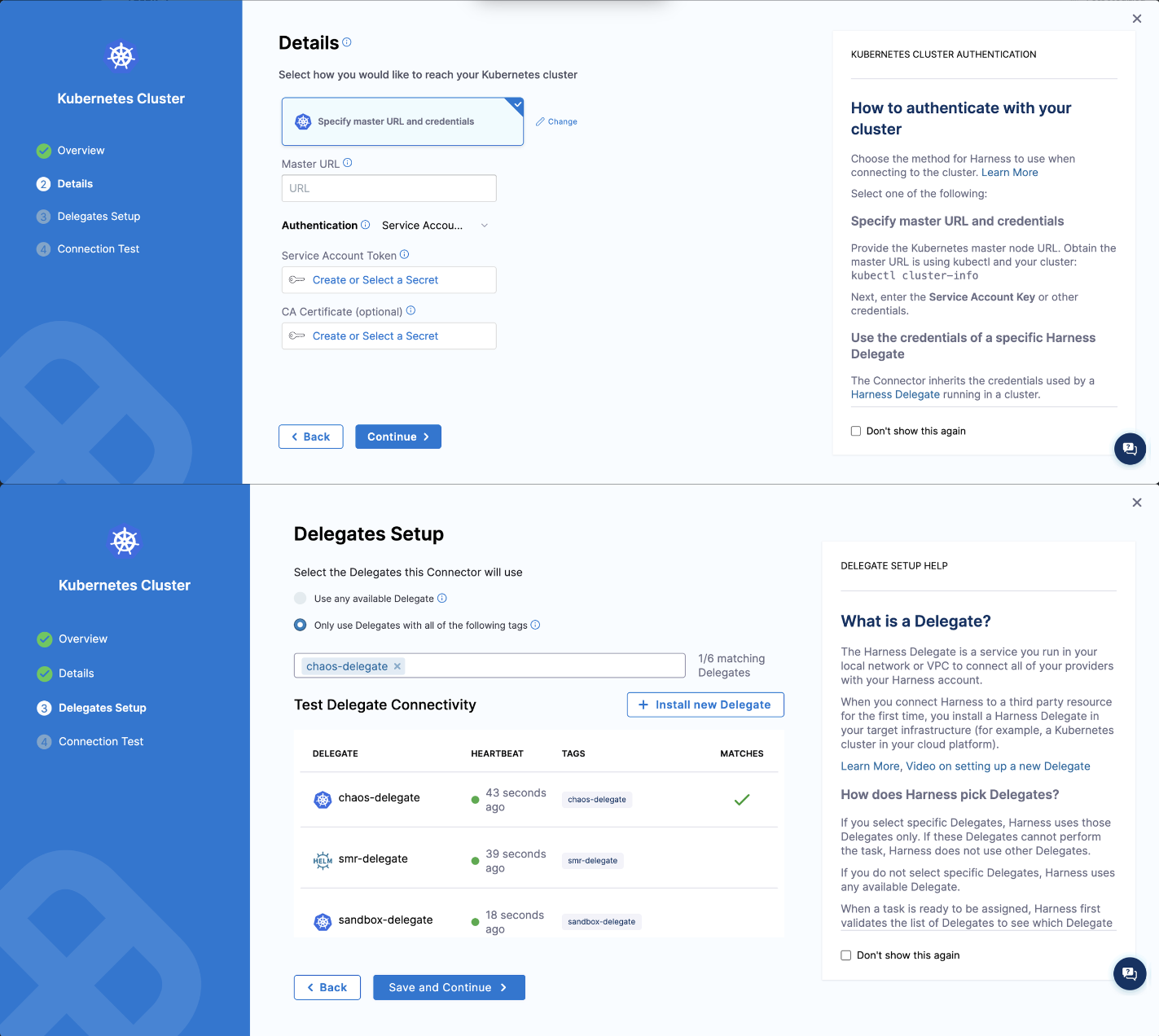Kubernetes connector using service-account-token authentication