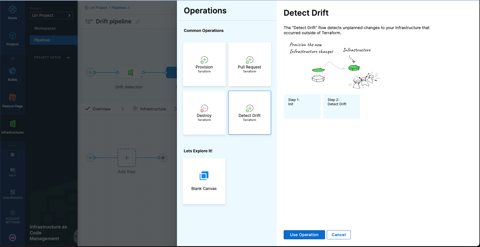 Drift detection pipeline operation