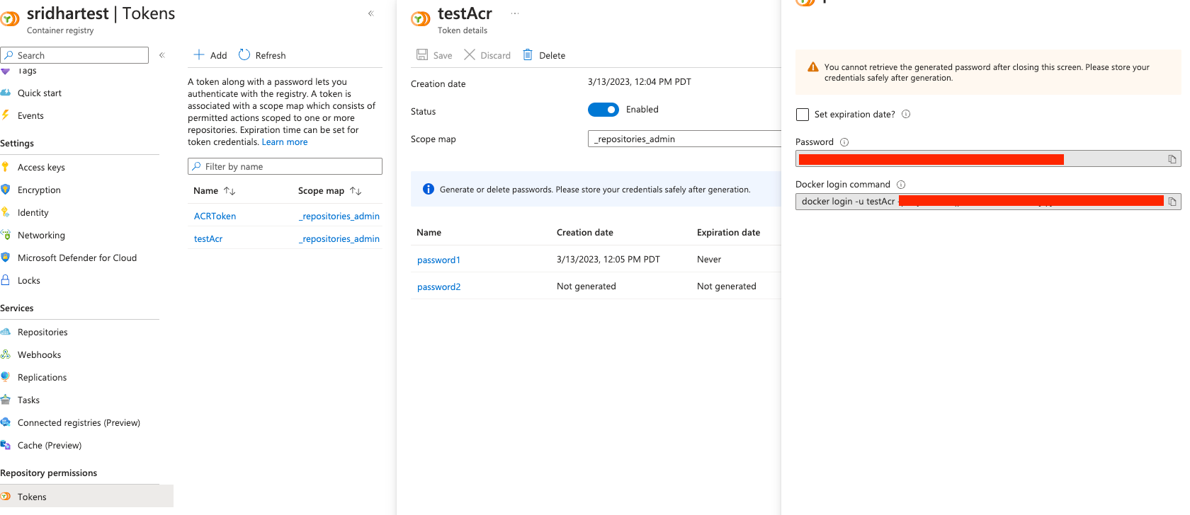 Generate the password for the ACR token