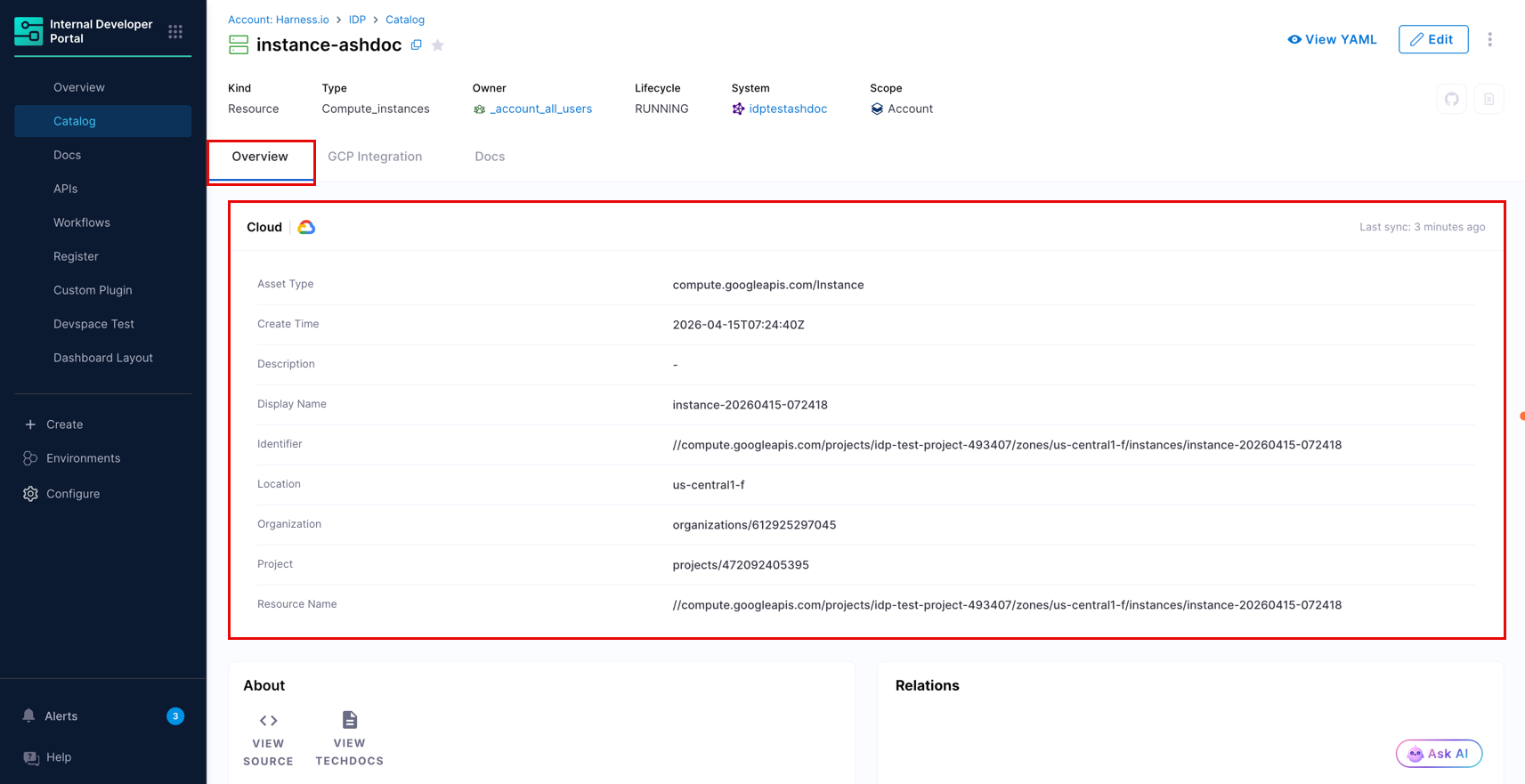 GCP Cloud Card on the Overview tab