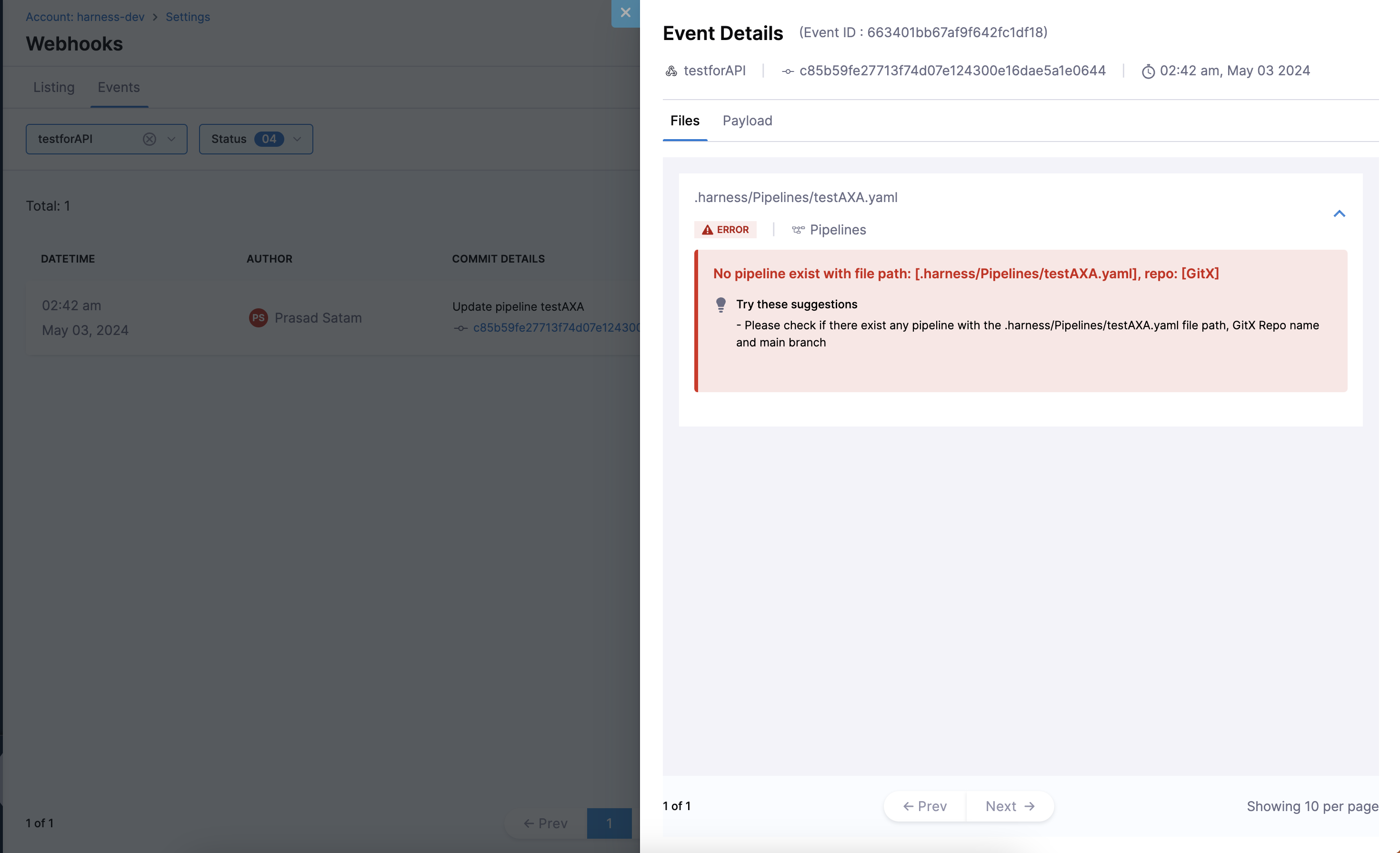 Warning that no pipeline exists at the given file path