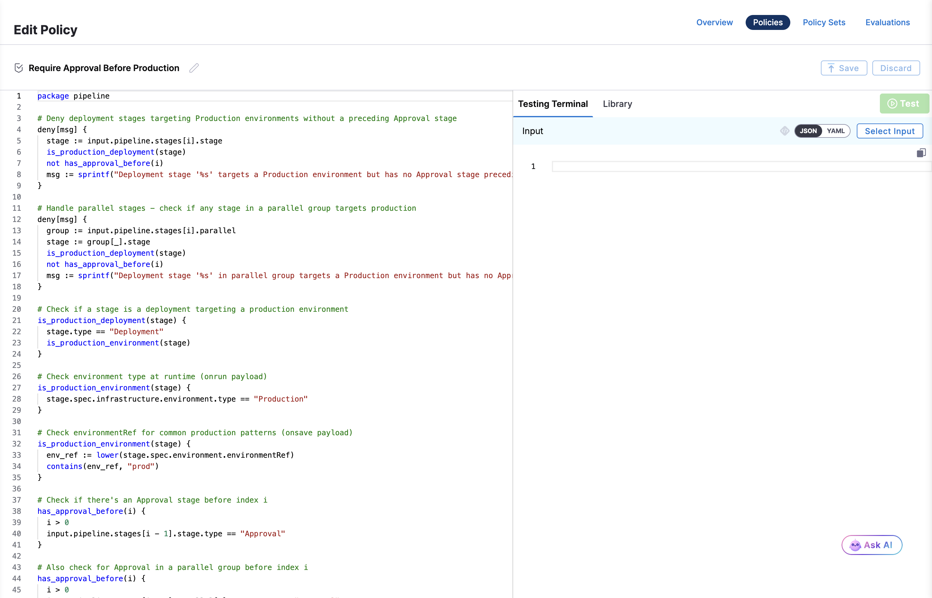 Policy editor with AI-generated code