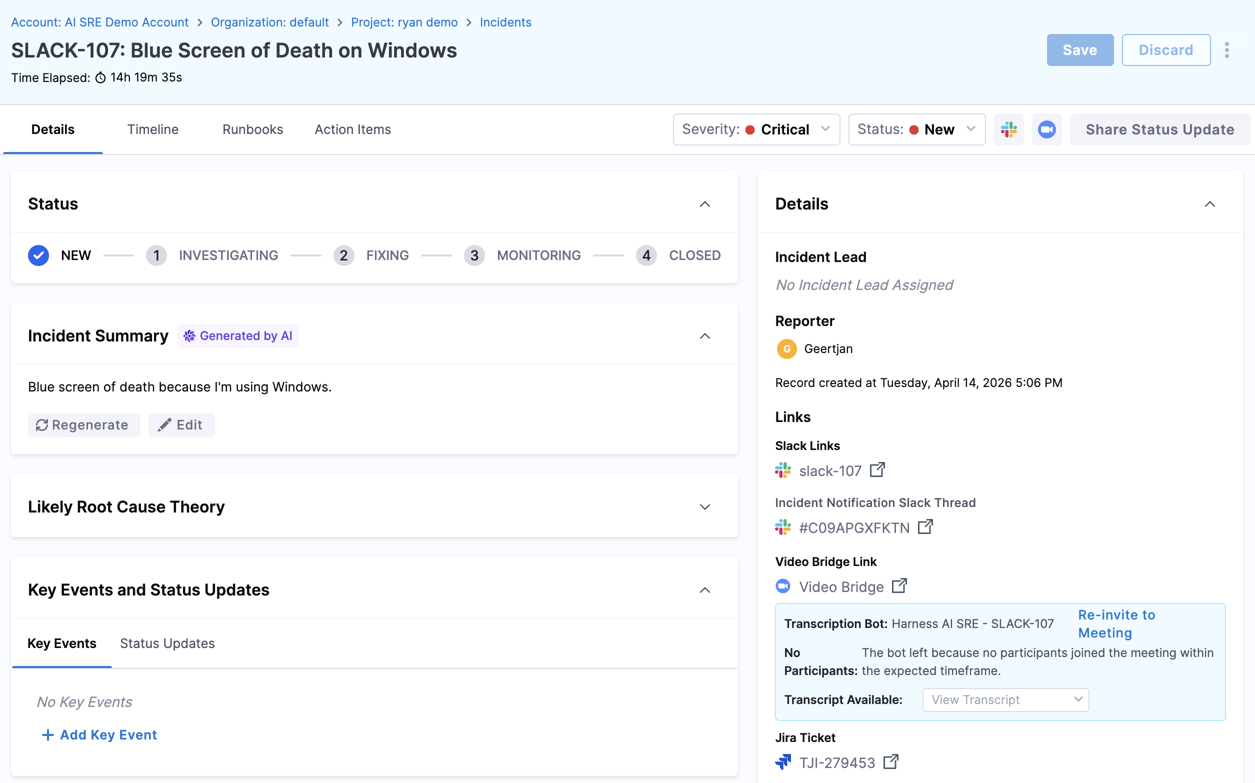 Incident detail page