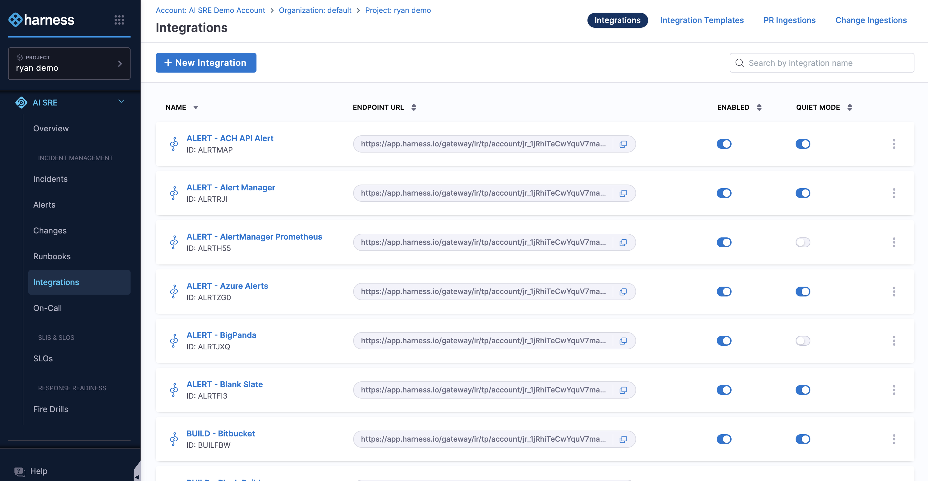 Integrations page