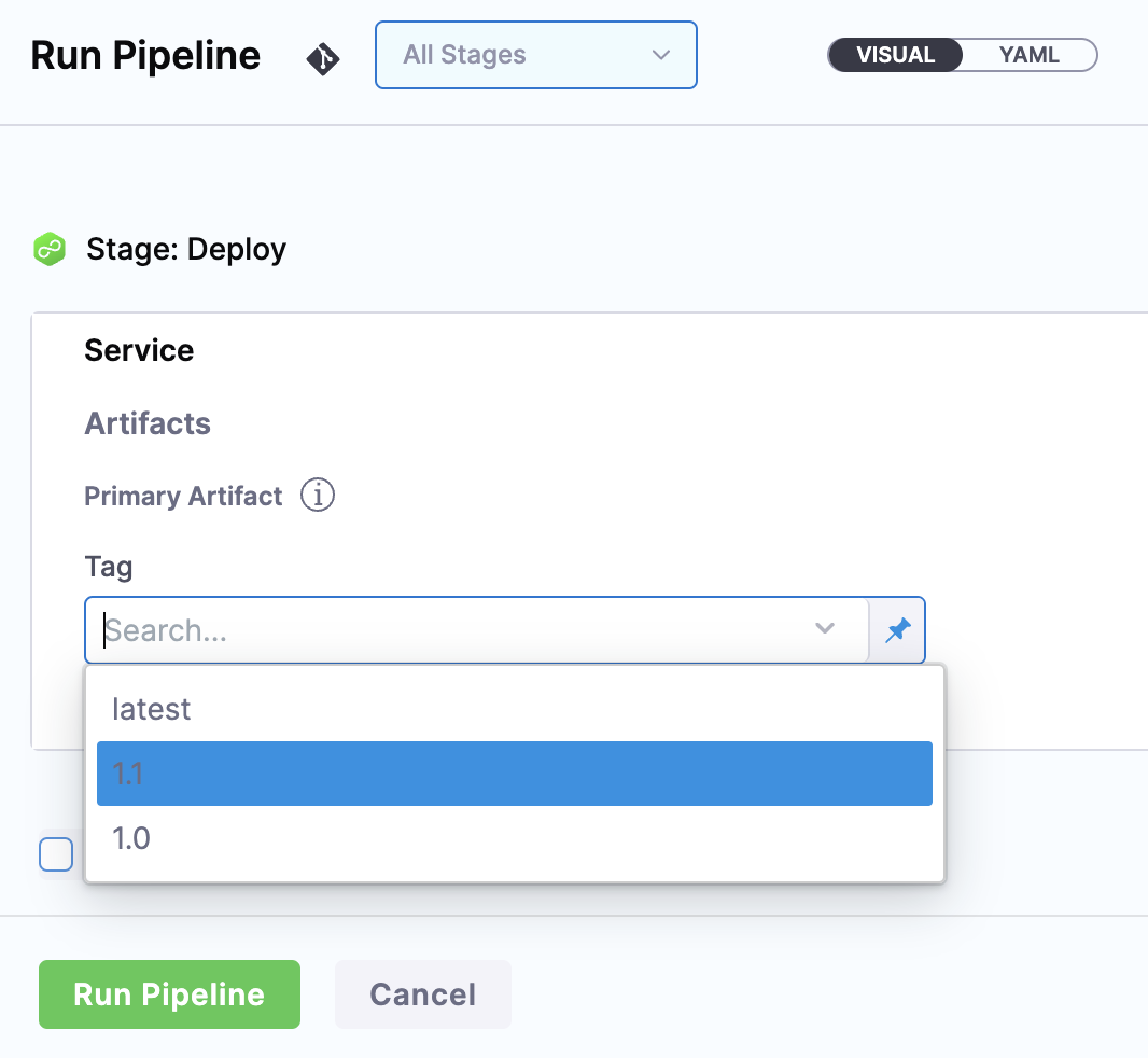 Select the image version or tag to deploy with a runtime input