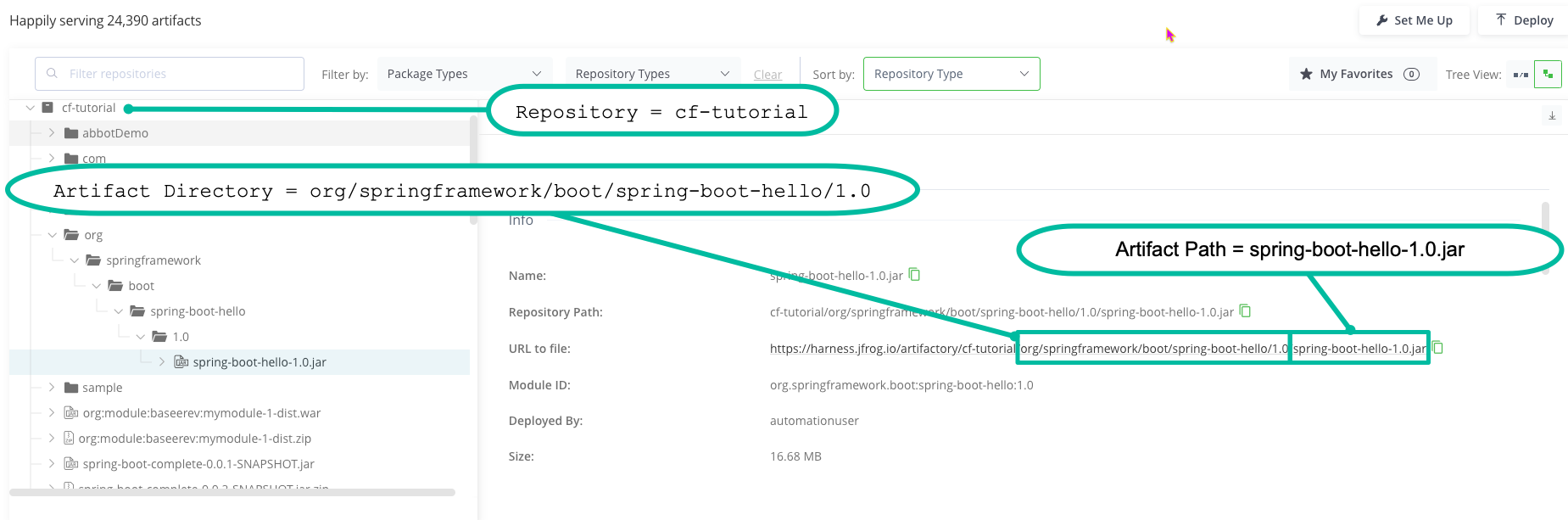 Elements in the Artifactory UI and their equivalents in the Artifact Details dialog