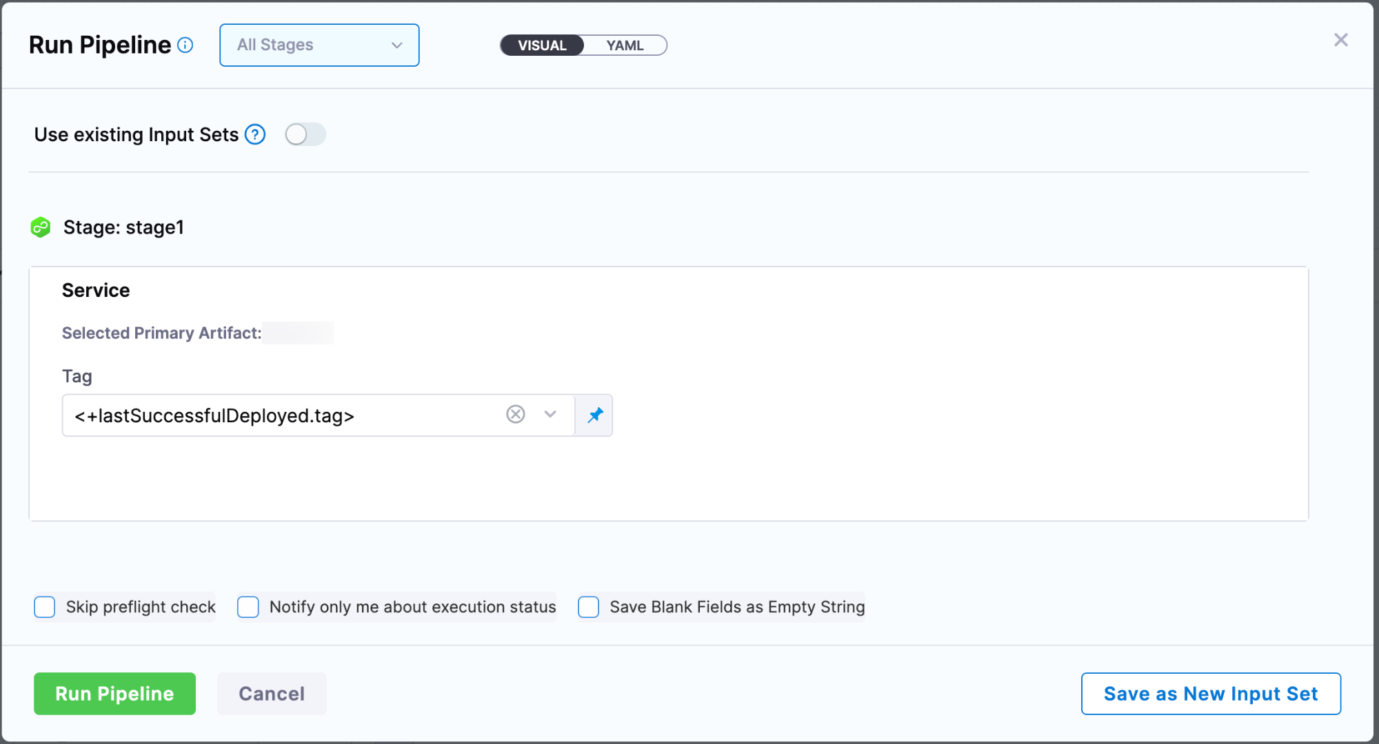 Artifact tag configured with the lastSuccessfulDeployed.tag expression