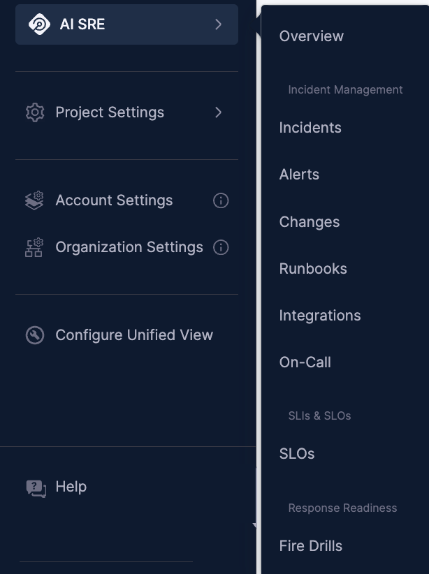 Harness left navigation with AI SRE highlighted