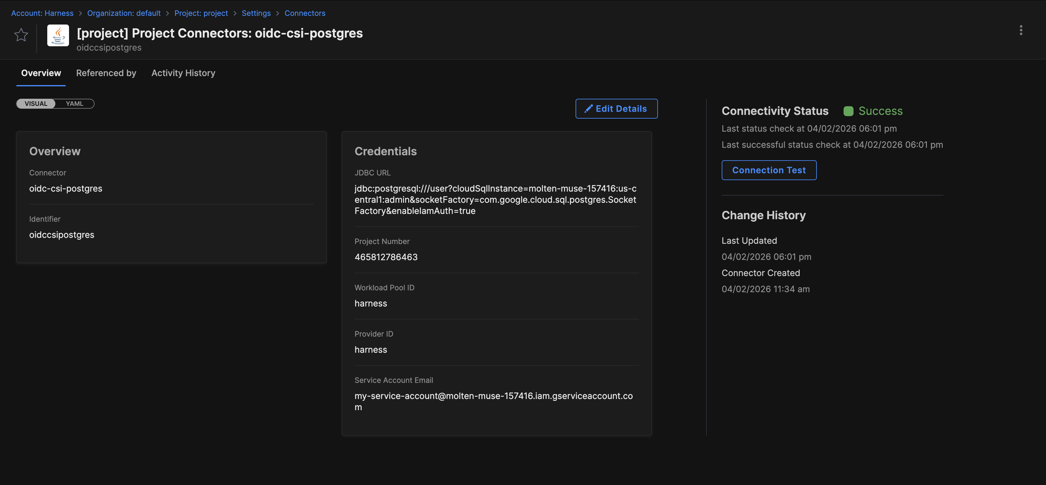 JDBC connector test for CloudSQL with OIDC authentication