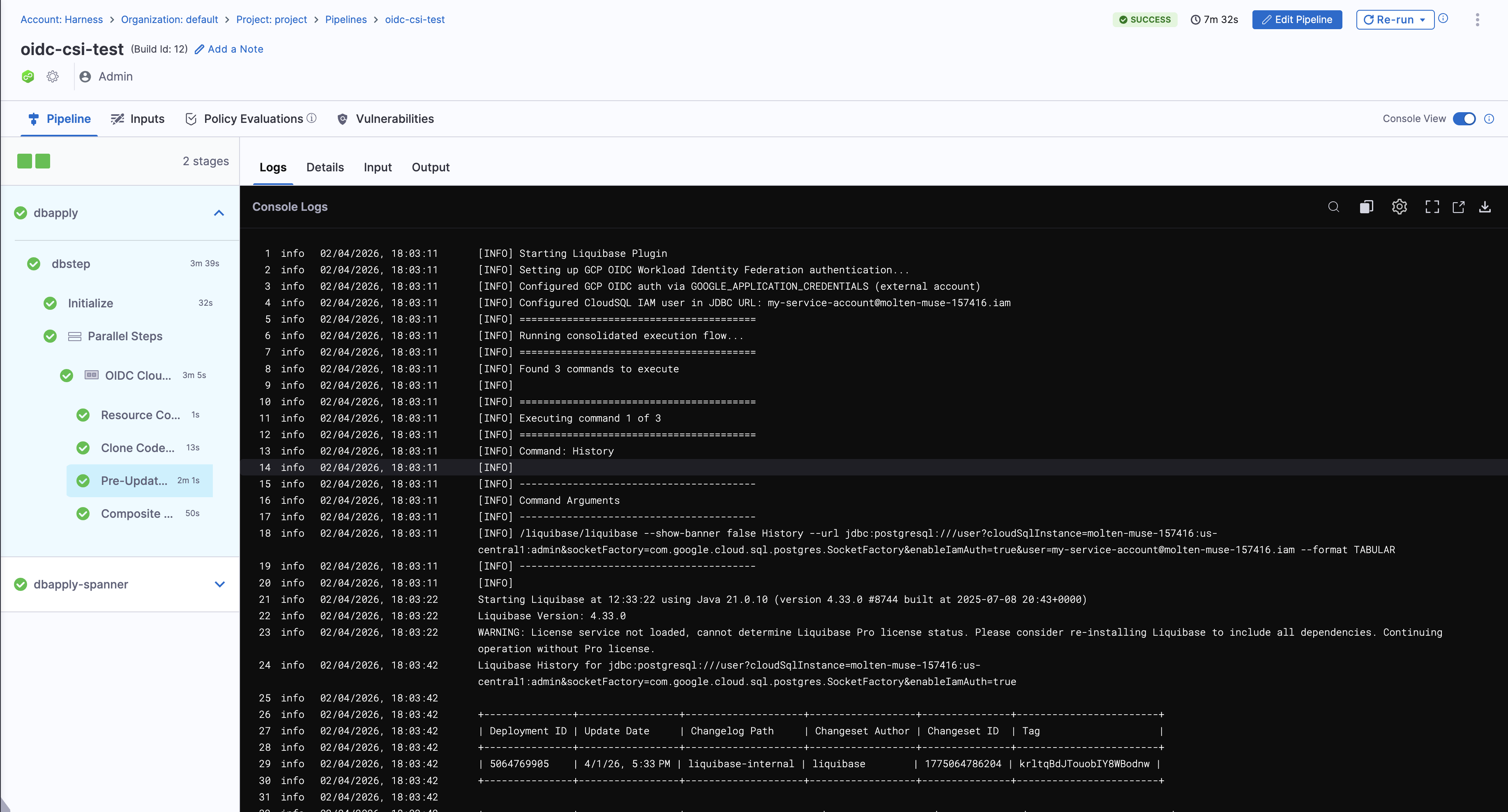Database DevOps Apply step execution with OIDC authentication