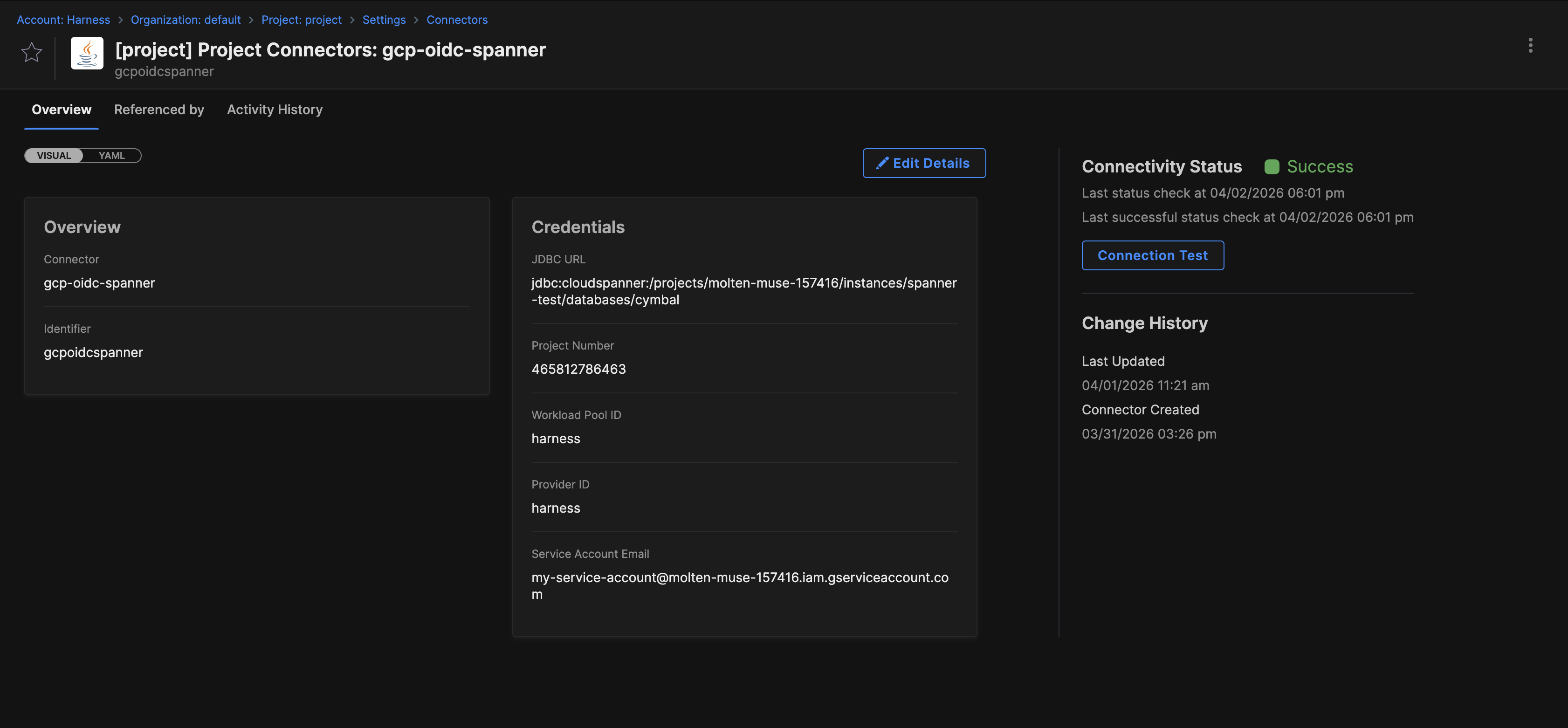 JDBC connector test for Cloud Spanner with OIDC authentication