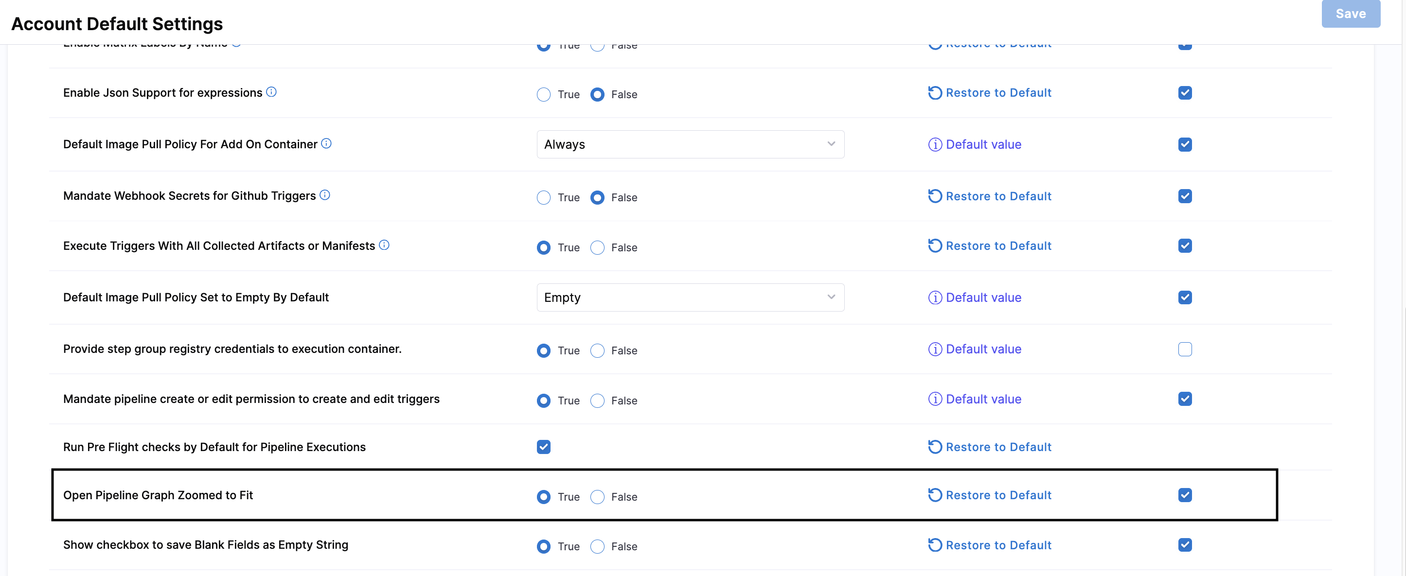 Pipeline zoom to fit setting