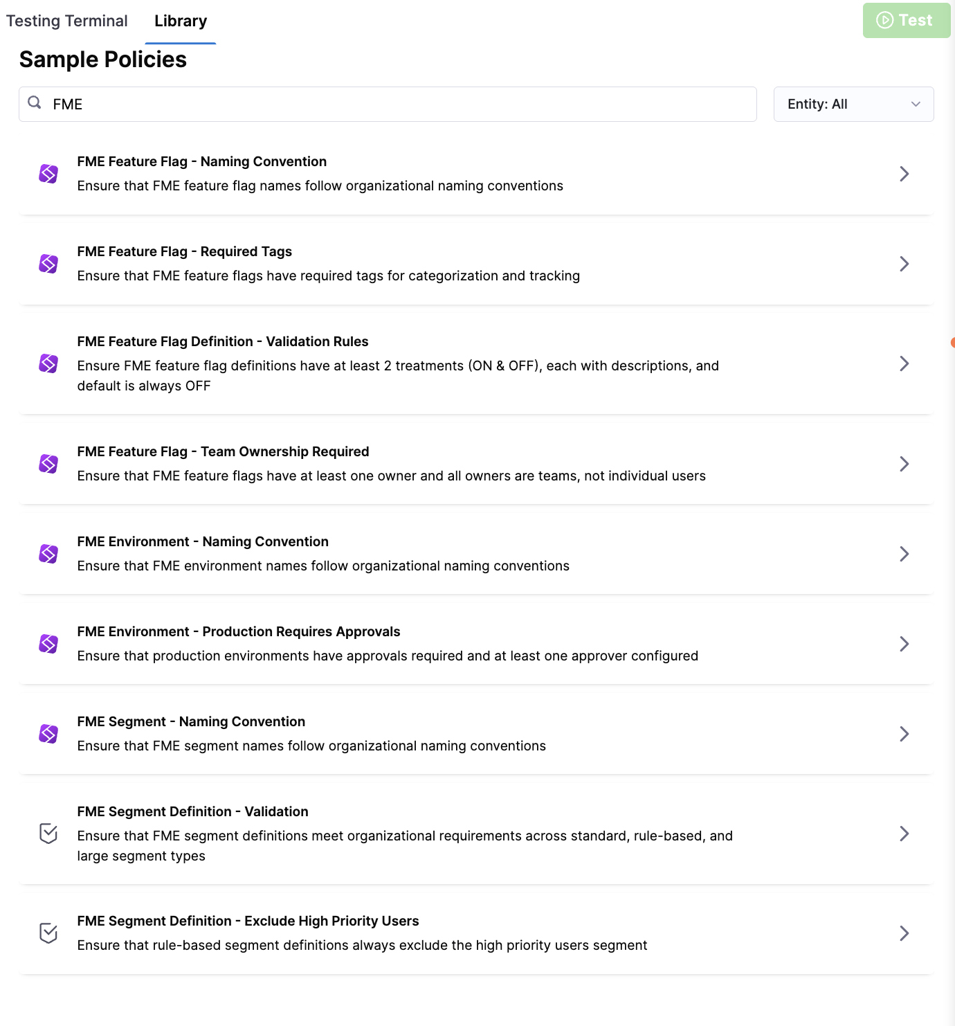 FME policy support for environments, segments, and segment definitions