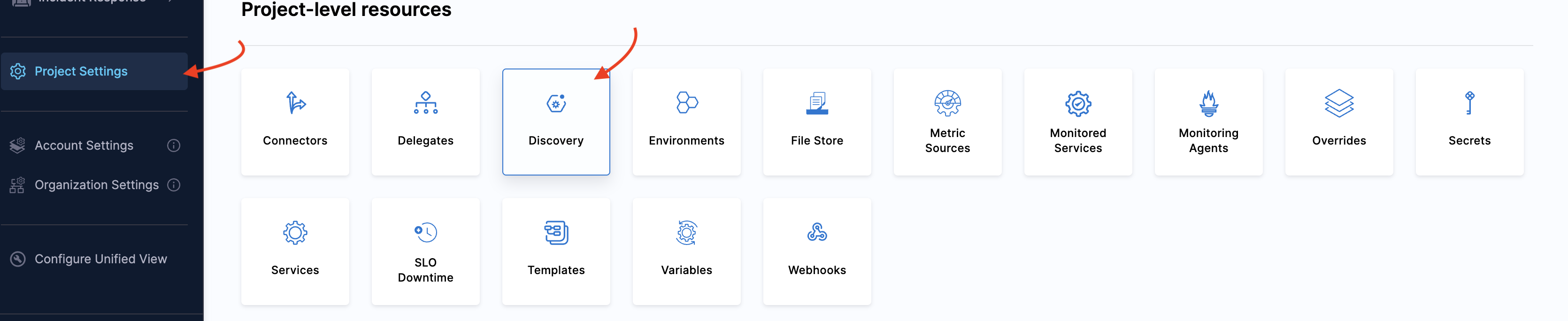 Discovery in Project Settings