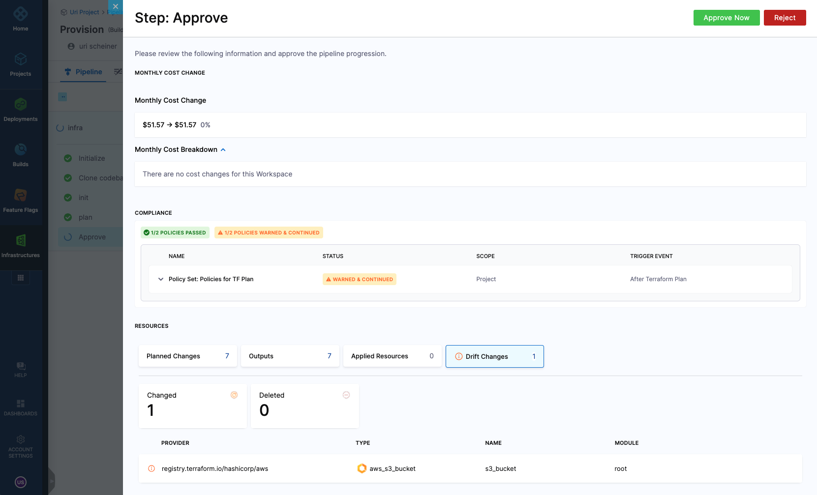 Drift detected during provisioning