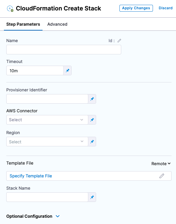 Add Step menu showing CloudFormation Create Stack option