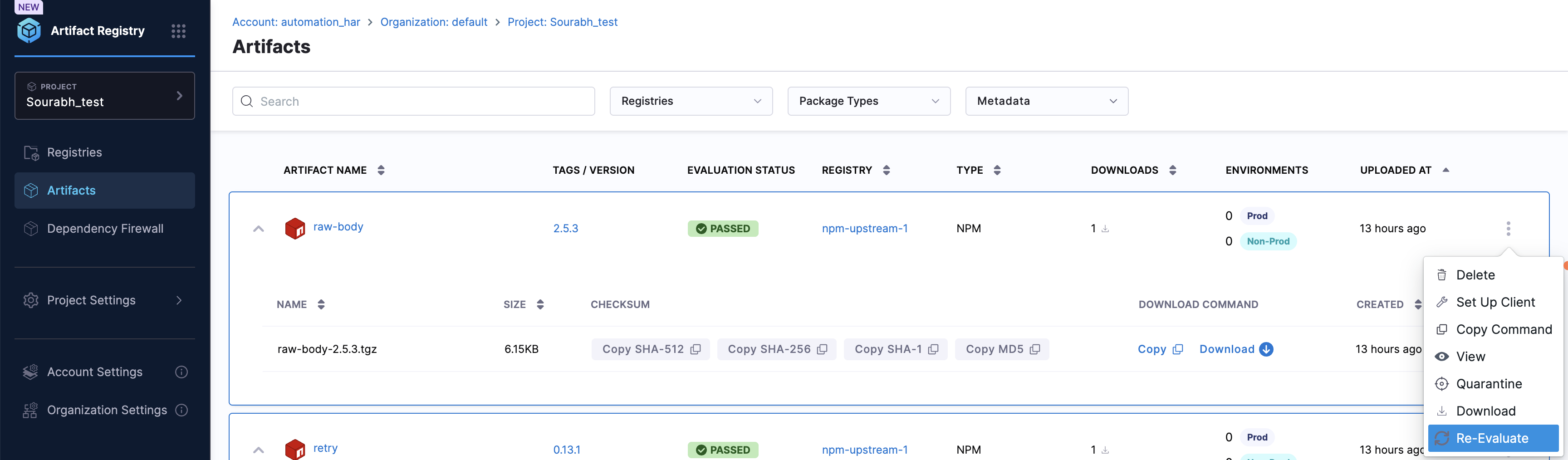 Evaluation Status column in an upstream proxy registry