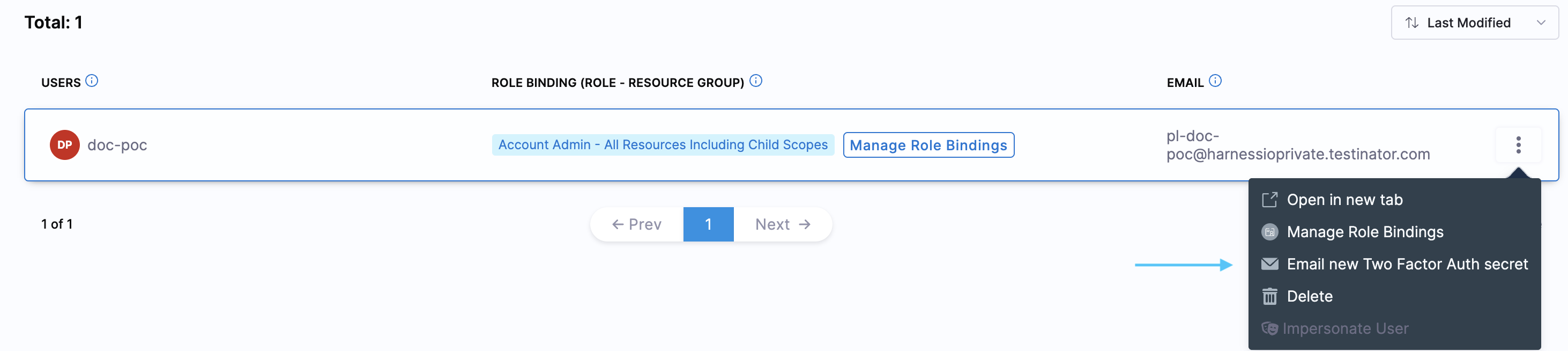 More Options menu showing the option to email a new 2FA secret