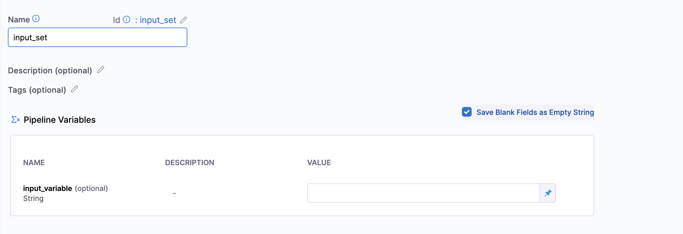 Save Blank Fields as Empty String checkbox shown while creating an input set
