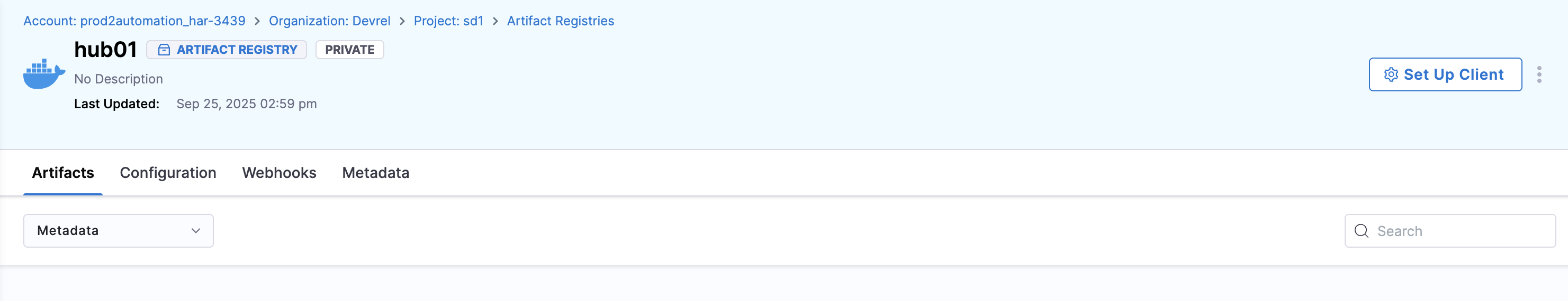Setup Client button in the top right of a registry