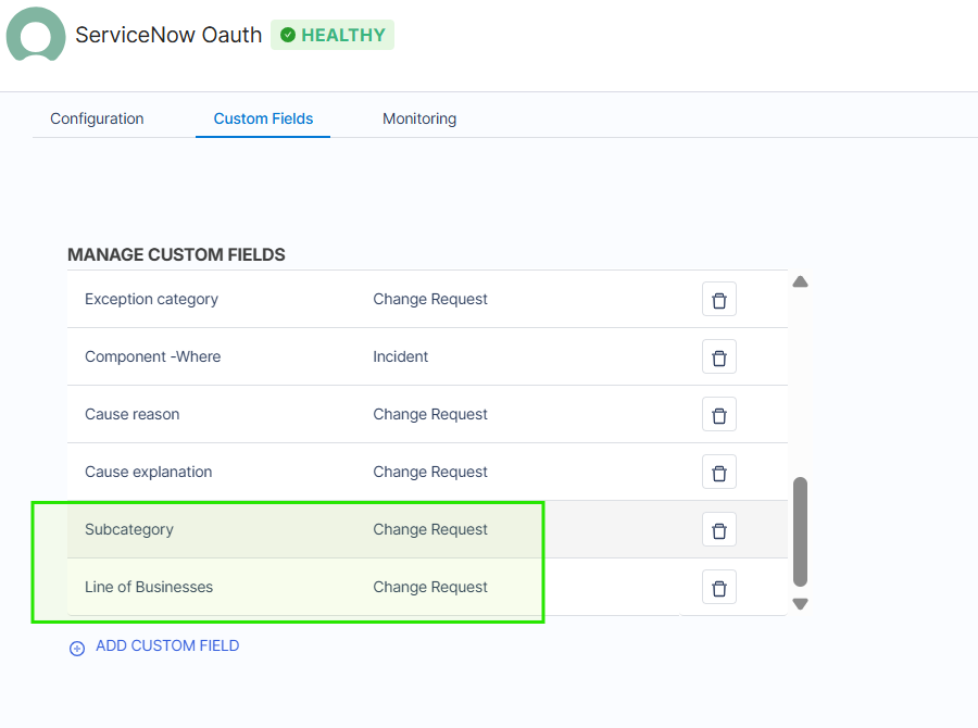 ServiceNow custom field mapping in SEI