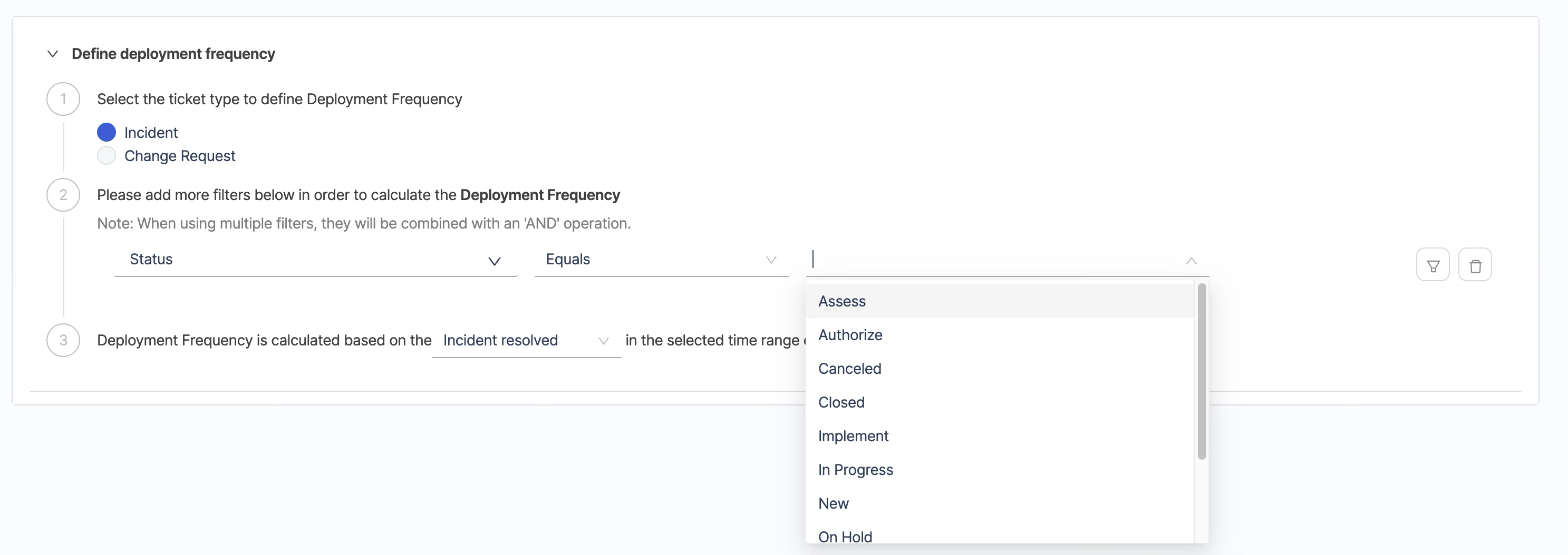 ServiceNow standard field selected from the workflow filter dropdown