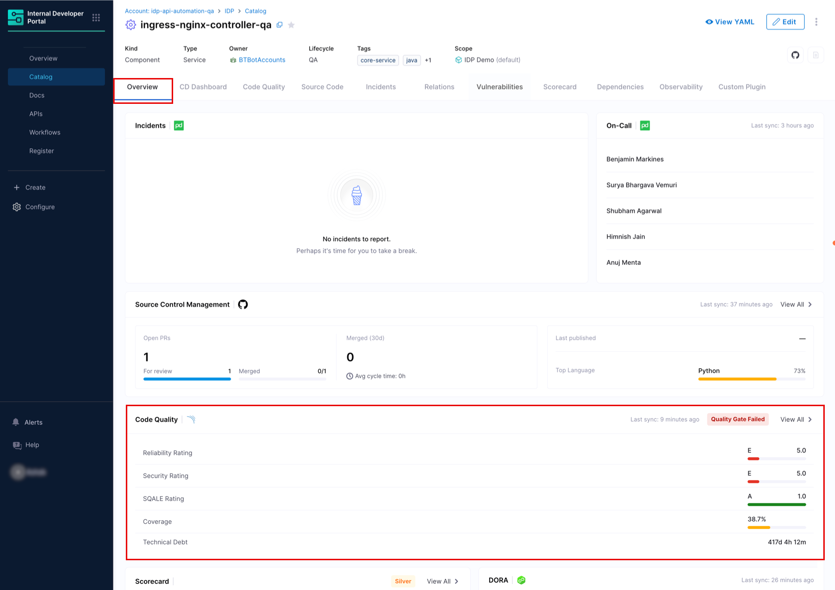 SonarQube Cards on the Overview tab