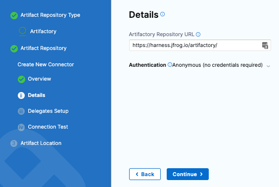 Configure anonymous authentication for the Artifactory connector