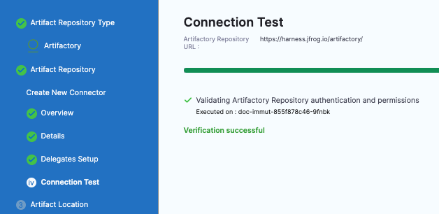 Connection test for the Artifactory connector