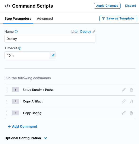 Deploy step with default command scripts