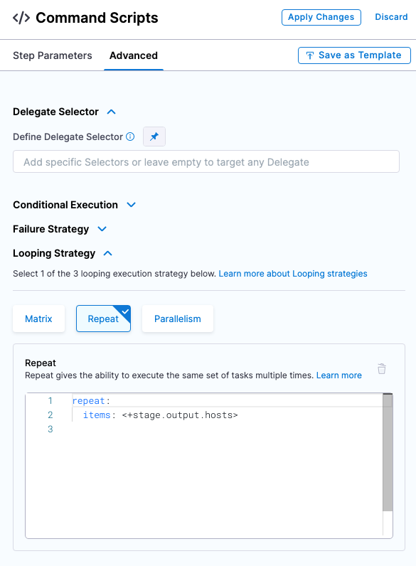Looping strategy configured on the Deploy step