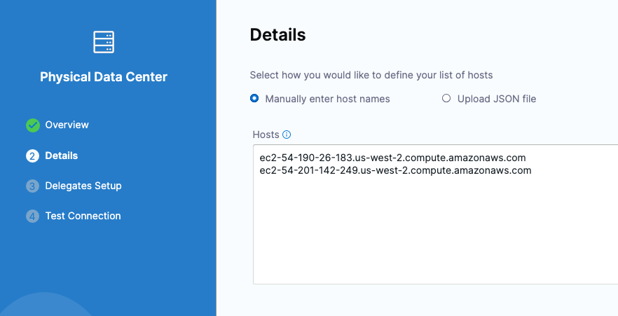 Add multiple hosts in the Physical Data Center connector