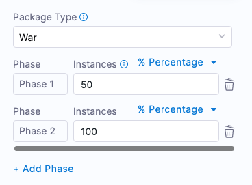 Canary strategy with two phases at 50% and 100%