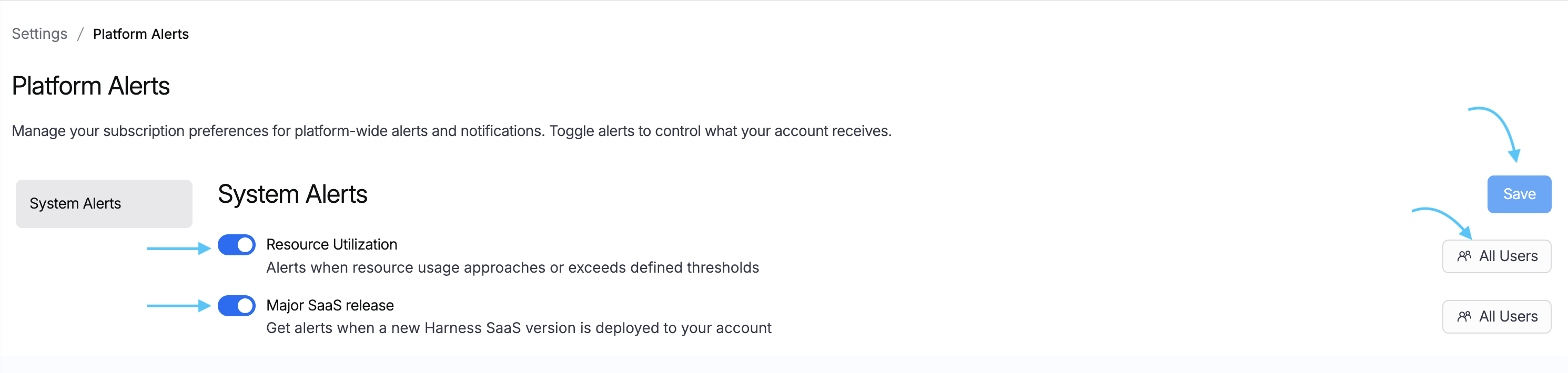 System alerts types
