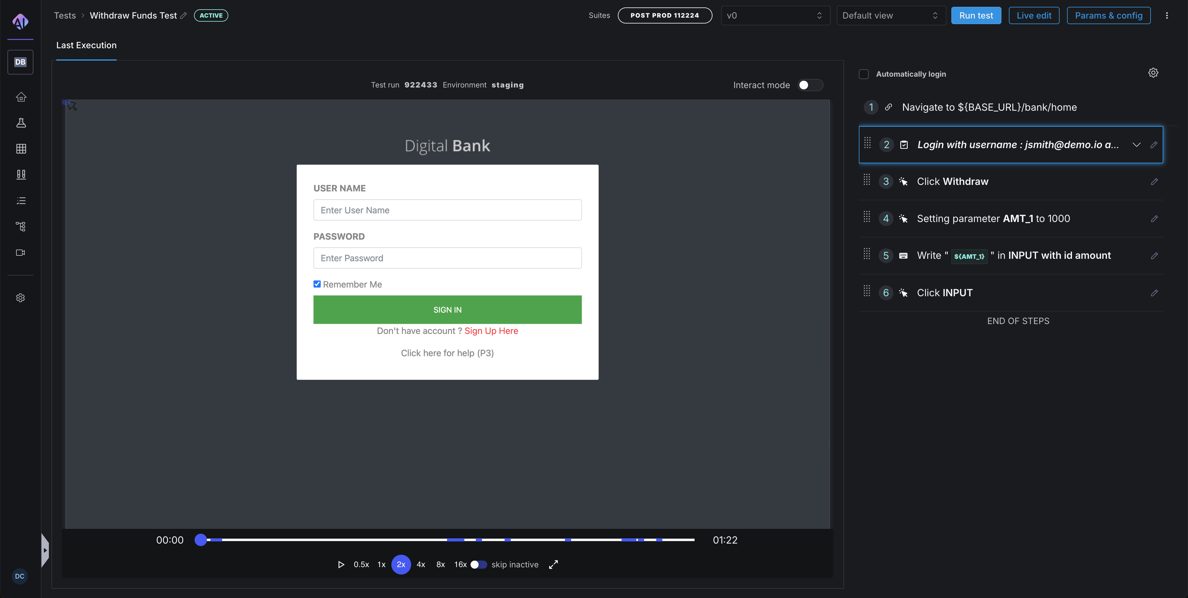 Test details page showing Quick Edit access