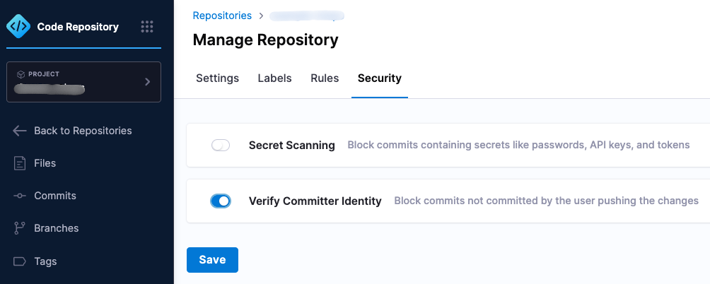 Committer email verification setting in the repository security panel