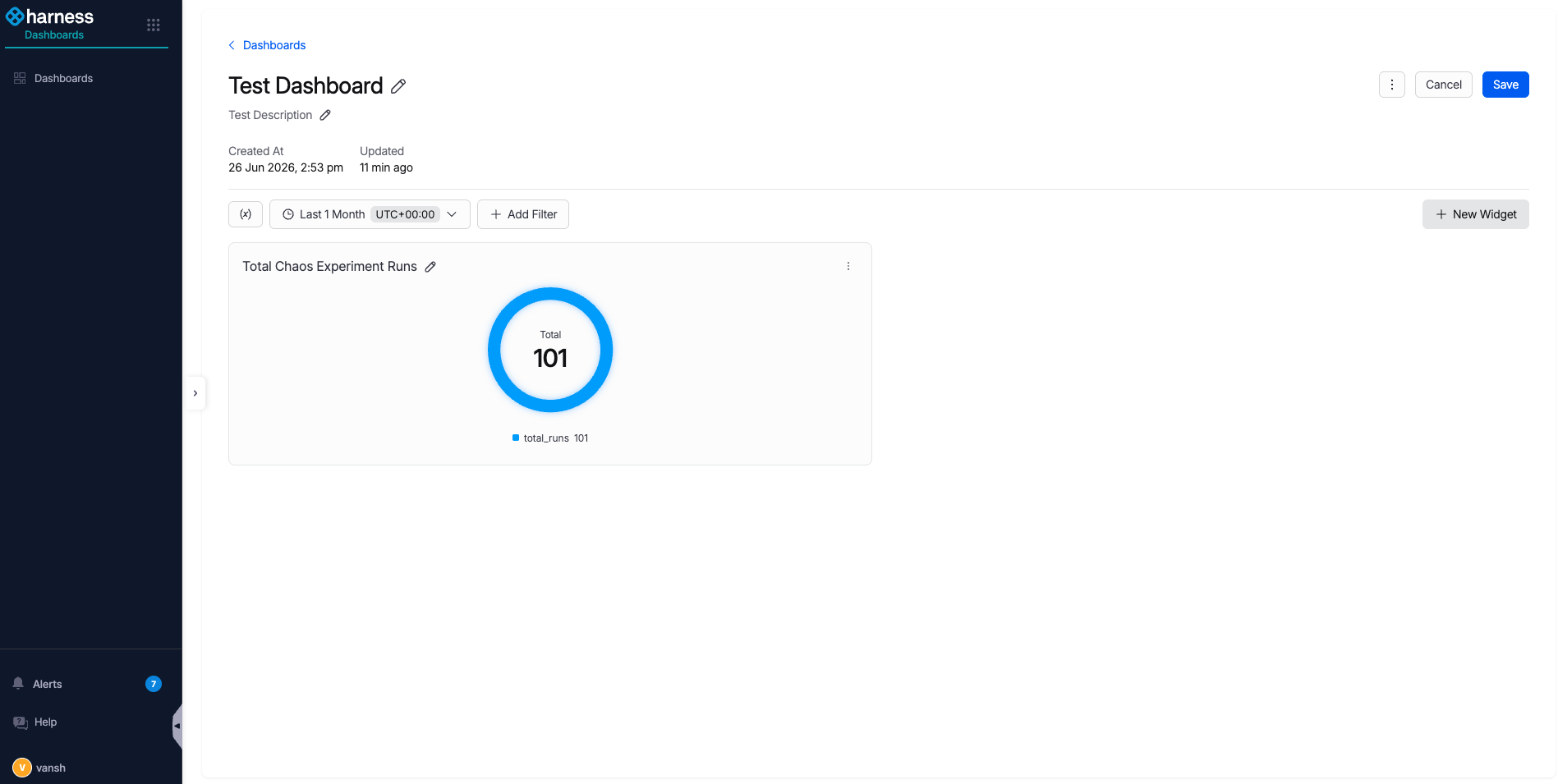 The dashboard showing the newly added widget with the Save button